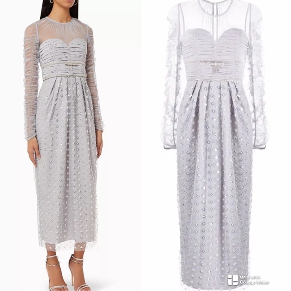 Self-Portrait Dresses & Skirts - Self-Portrait cluster sequin midi dress in grey silver embellished S NWT
